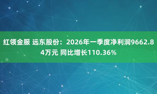 红领金服 远东股份：2026年一季度净利润9662.84万元 同比增长110.36%