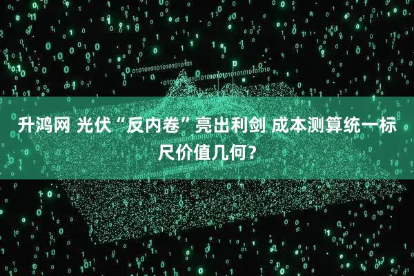 升鸿网 光伏“反内卷”亮出利剑 成本测算统一标尺价值几何?