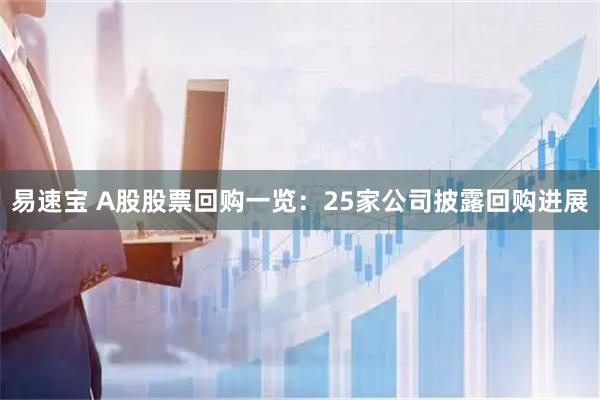 易速宝 A股股票回购一览:25家公司披露回购进展
